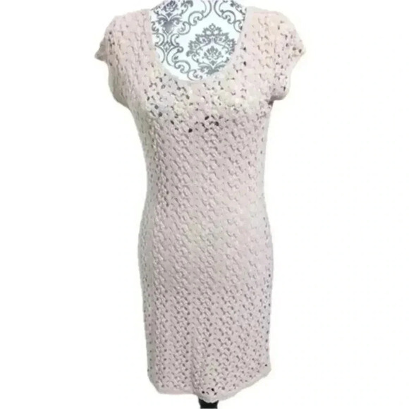 Free People Cap Sleeve Gypsy Crochet Eyelet Lace Dress Women M Cream Y2K Fairy - Picture 2 of 10